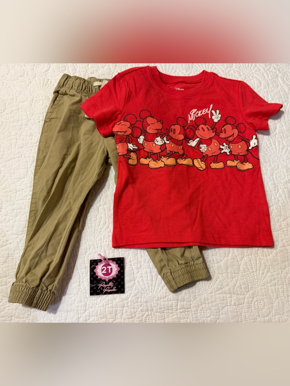 Disney Red Mickey Mouse Matching Set with Olive Pants